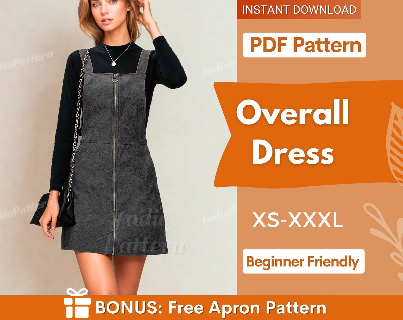 Overall Dress Sewing Pattern for Women PDF, Women's Dress Pattern, Sewing Pattern Dress , Beginner Sewing Project, Front
