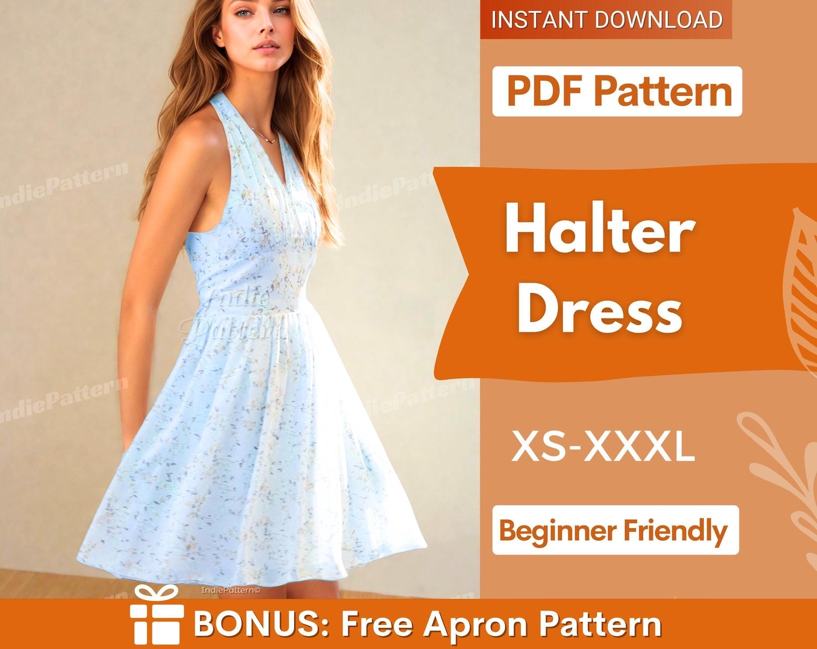 Halter Dress Pattern | Dress Pattern | Women Pattern | Dress Sewing Pattern for Women | Spring Dress | Summer Dress | Midi