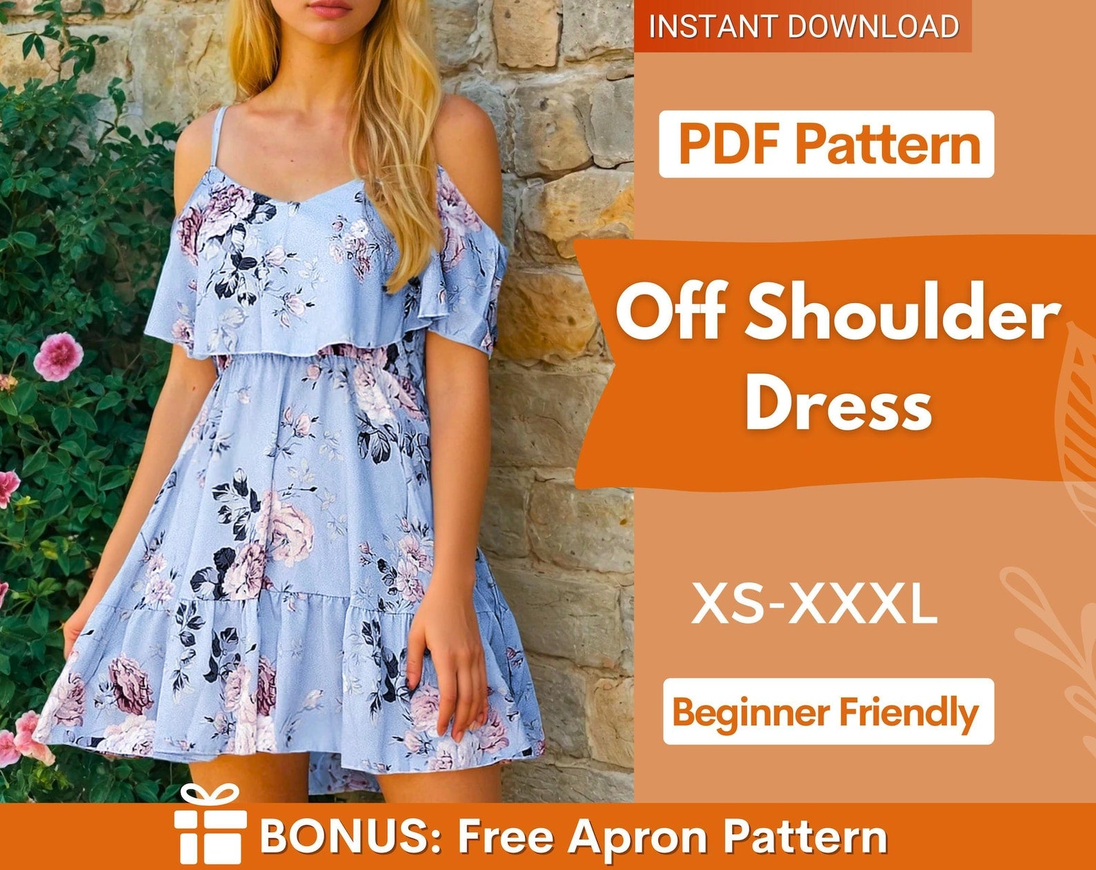 Dress Pattern | XS-XXXL | Women Sewing Pattern | Summer Dress Pattern | Off Shoulder Dress | Backless Dress PDF Pattern |