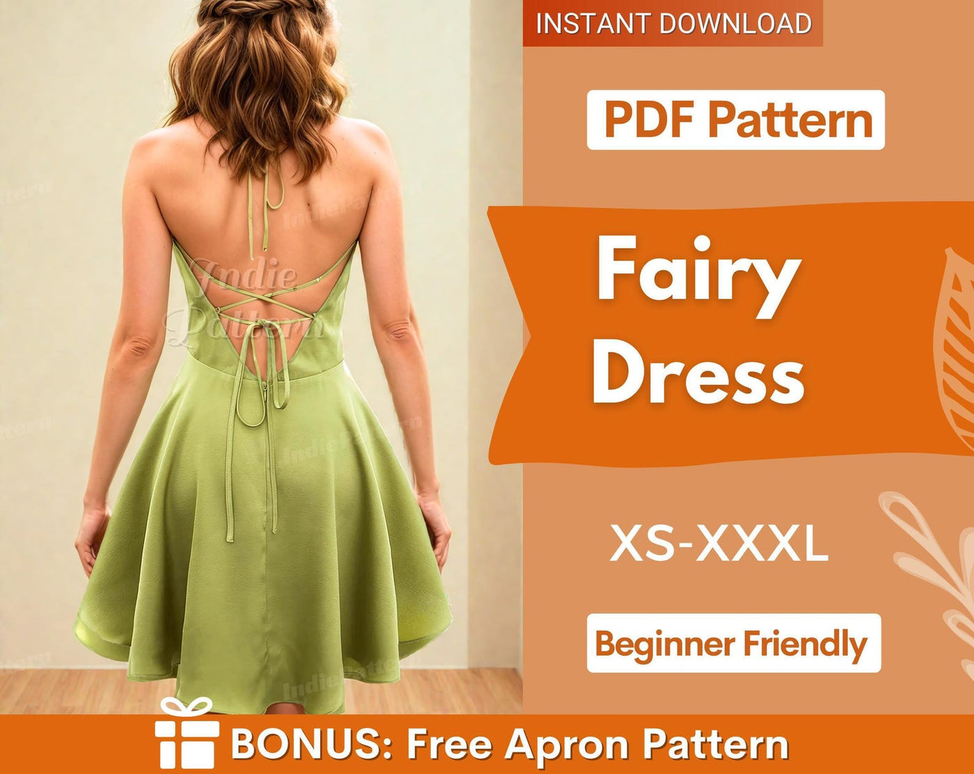 Fairy Dress Pattern, XS- XXXL, Open Back Dress Sewing Pattern, Dress pattern, Easy Women's Dress, Backless dress PDF, Prom