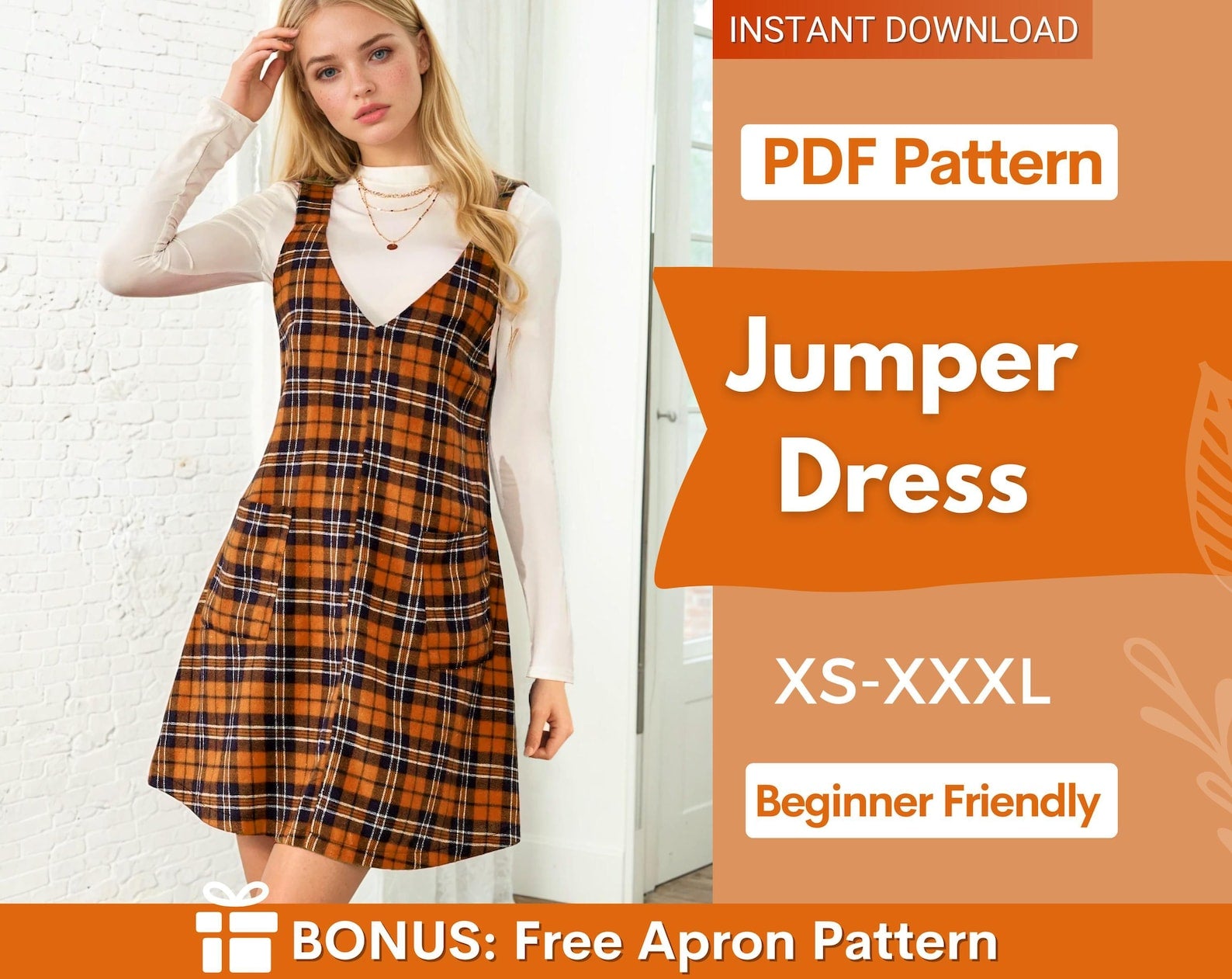 Overall Dress Pattern, Jumper Pattern, Pinafore pattern, Women Dress Sewing Pattern, Easy Dress, Sewing Pattern - Women
