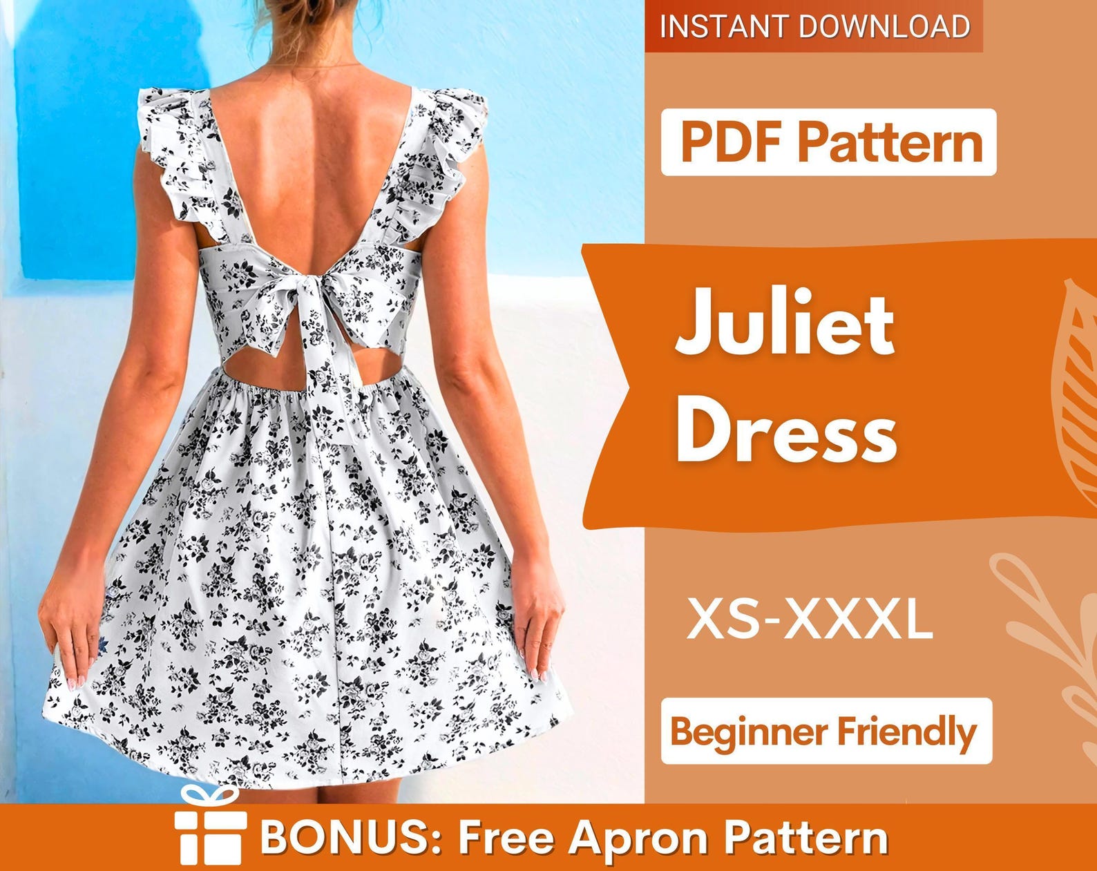 Tie Back Dress Sewing Pattern | Summer Dress Pattern | Dress Sewing Pattern | Women Dress Pattern | Sewing Patterns for