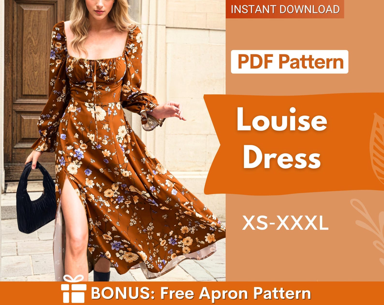 Dress Sewing Pattern | MaxiDress Pattern | Long Sleeved Dress Sewing Pattern | Women Dress Pattern | Sewing Patterns for