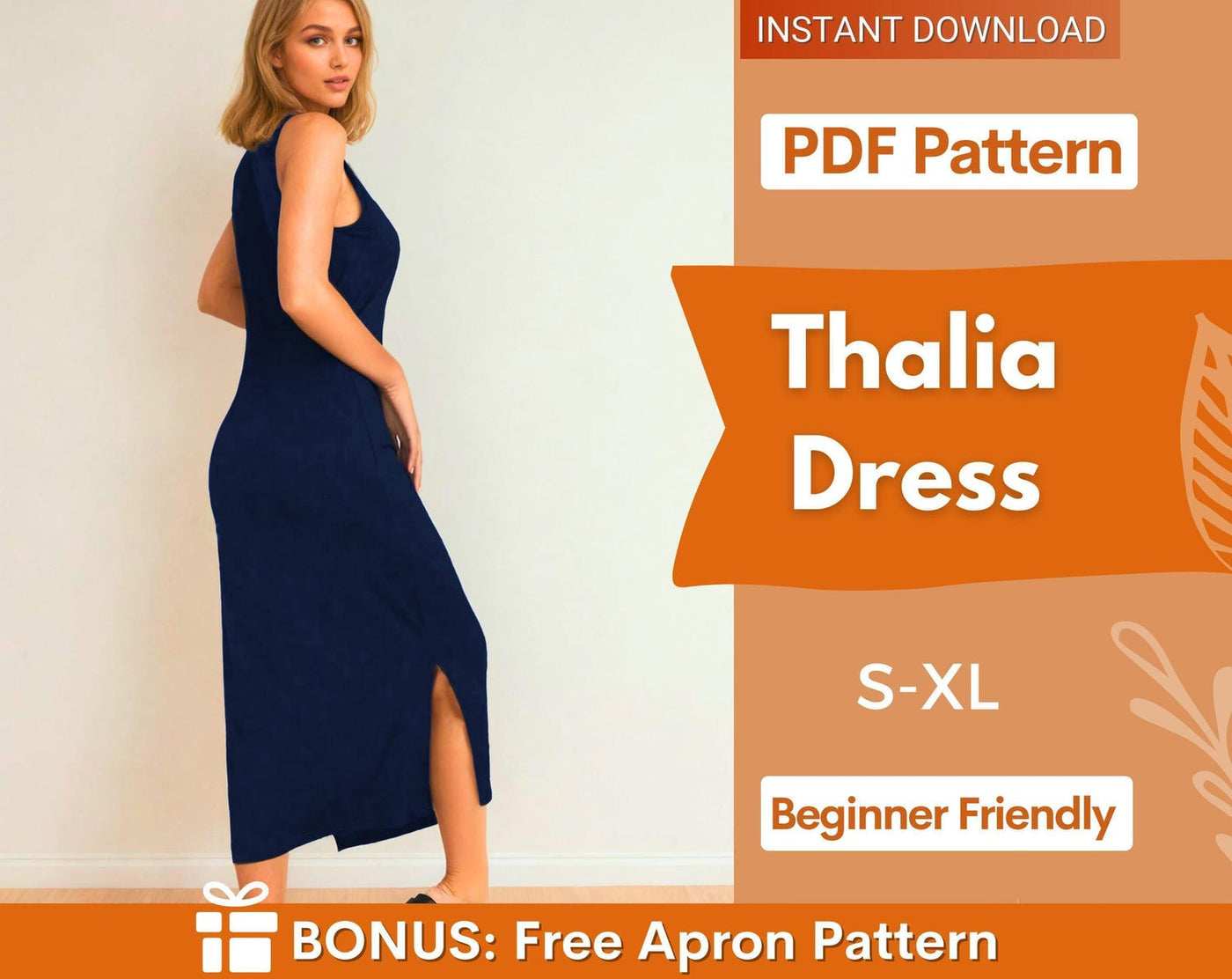 Dress Sewing Pattern - Slit Dress pattern, Prom Dress Pattern, Evening dress pattern, Elegant Dress pattern, Sleeveless dress