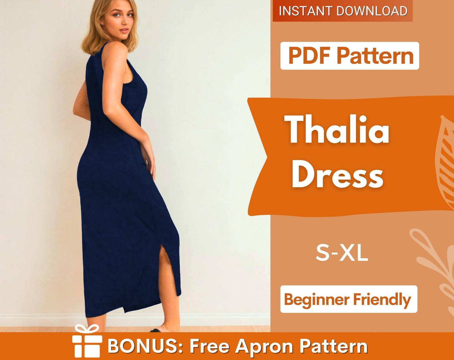 Dress Sewing Pattern - Slit Dress pattern, Prom Dress Pattern, Evening dress pattern, Elegant Dress pattern, Sleeveless dress