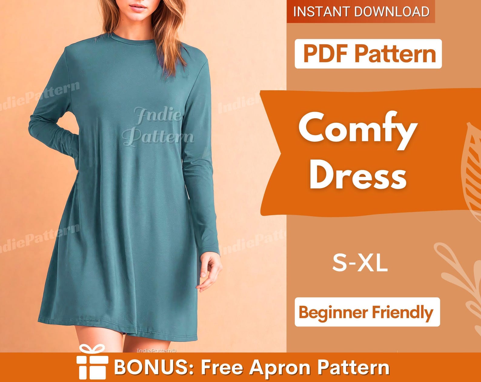 Dress PDF Sewing Pattern for Women, Easy Pattern for Beginners, Long Sleeved Dress, Oversized TShirt pattern, Loose Dress
