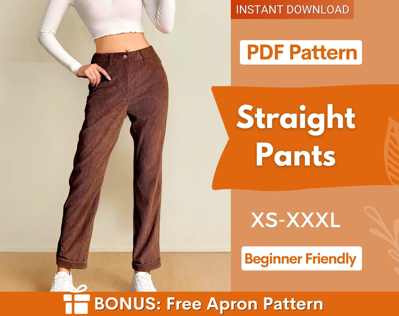 Pants Sewing Pattern | Trousers Pattern | Women Pants Pattern | Straight Leg Pants Pattern | High Waisted Pants Women Sewing