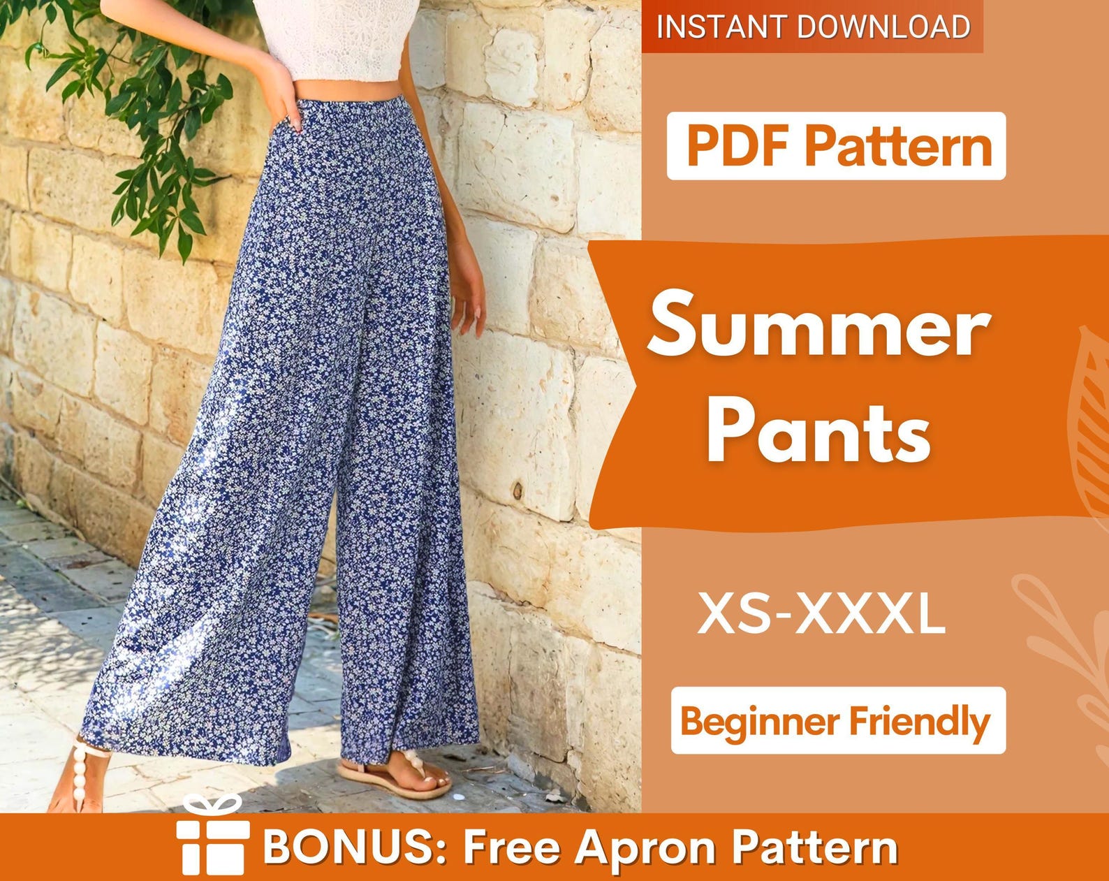 Summer Pants Pattern | Wide Leg Pants | Palazzo Pants Sewing Pattern | High Waist Wide Leg Pants Pants Pattern | Beginner