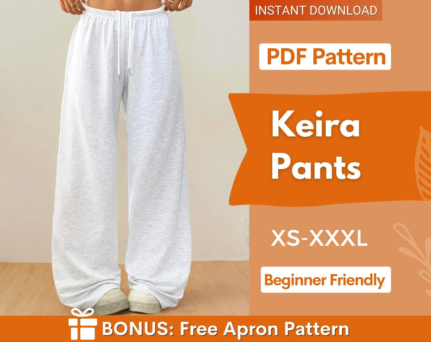 Women Pants Sewing Pattern | Wide Leg Pants Pattern | Elastic Waistband Pants | Women Sewing Pattern | Sweatpants Pattern |