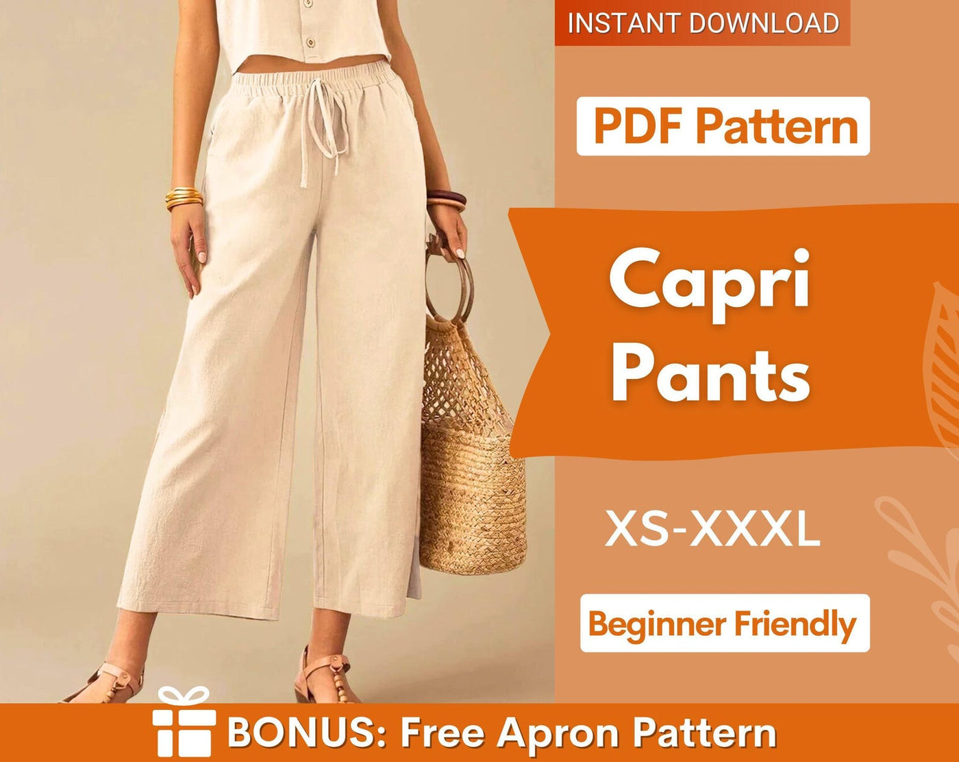 Summer Pants Pattern for Women | Capri Wide Leg Pants Pattern | Crop Pants Pattern | Sewing Patterns | Women Pattern Pants