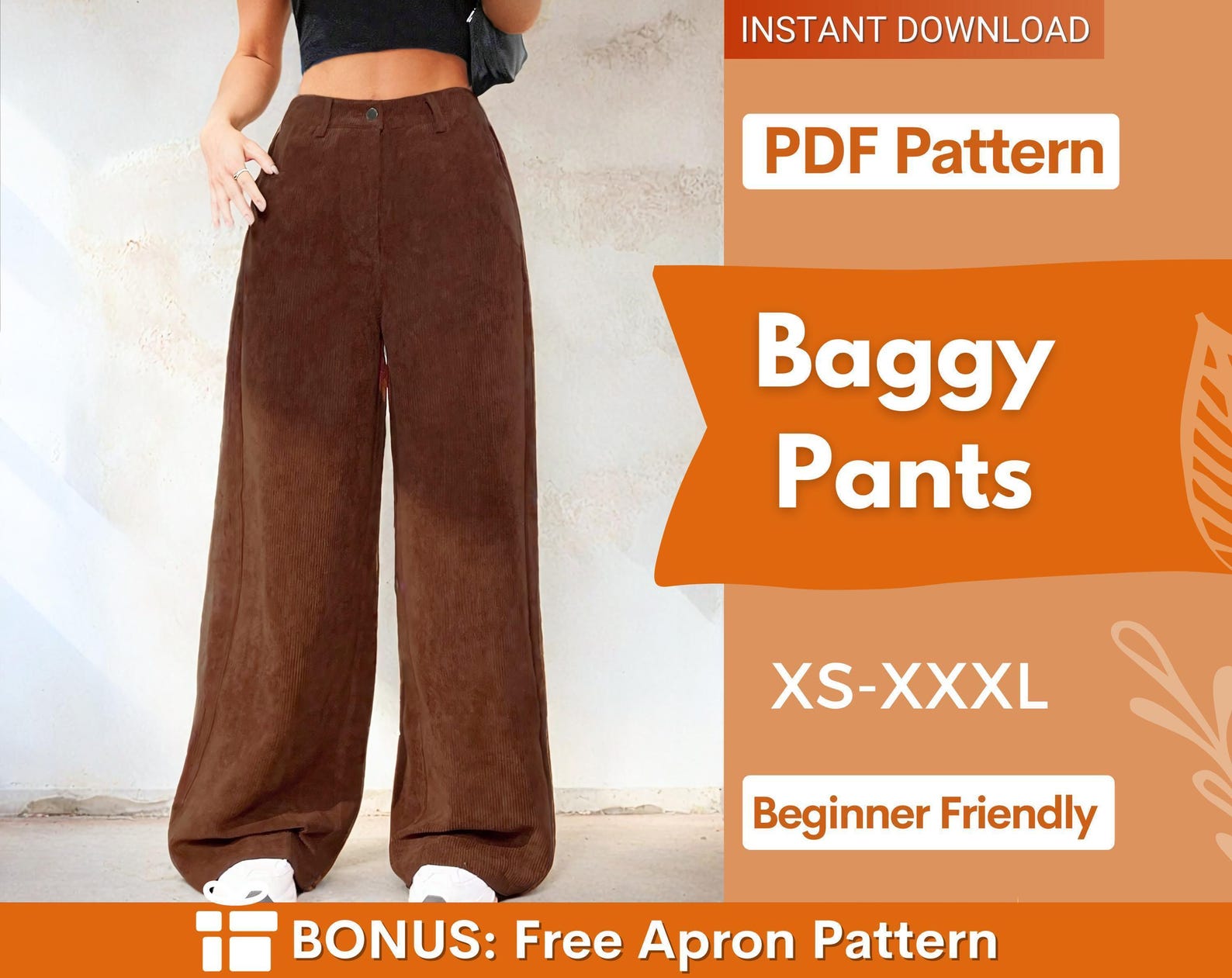 Baggy Pants Pattern | Wide Leg Pants Sewing Pattern | Pants Pattern | Sewing Patterns | Women Sewing Pattern | High waisted