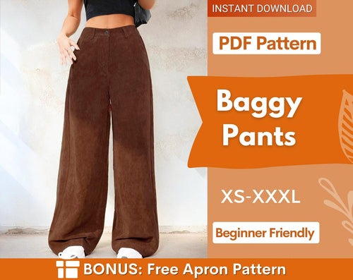 Baggy Pants Pattern | Wide Leg Pants Sewing Pattern | Pants Pattern | Sewing Patterns | Women Sewing Pattern | High waisted