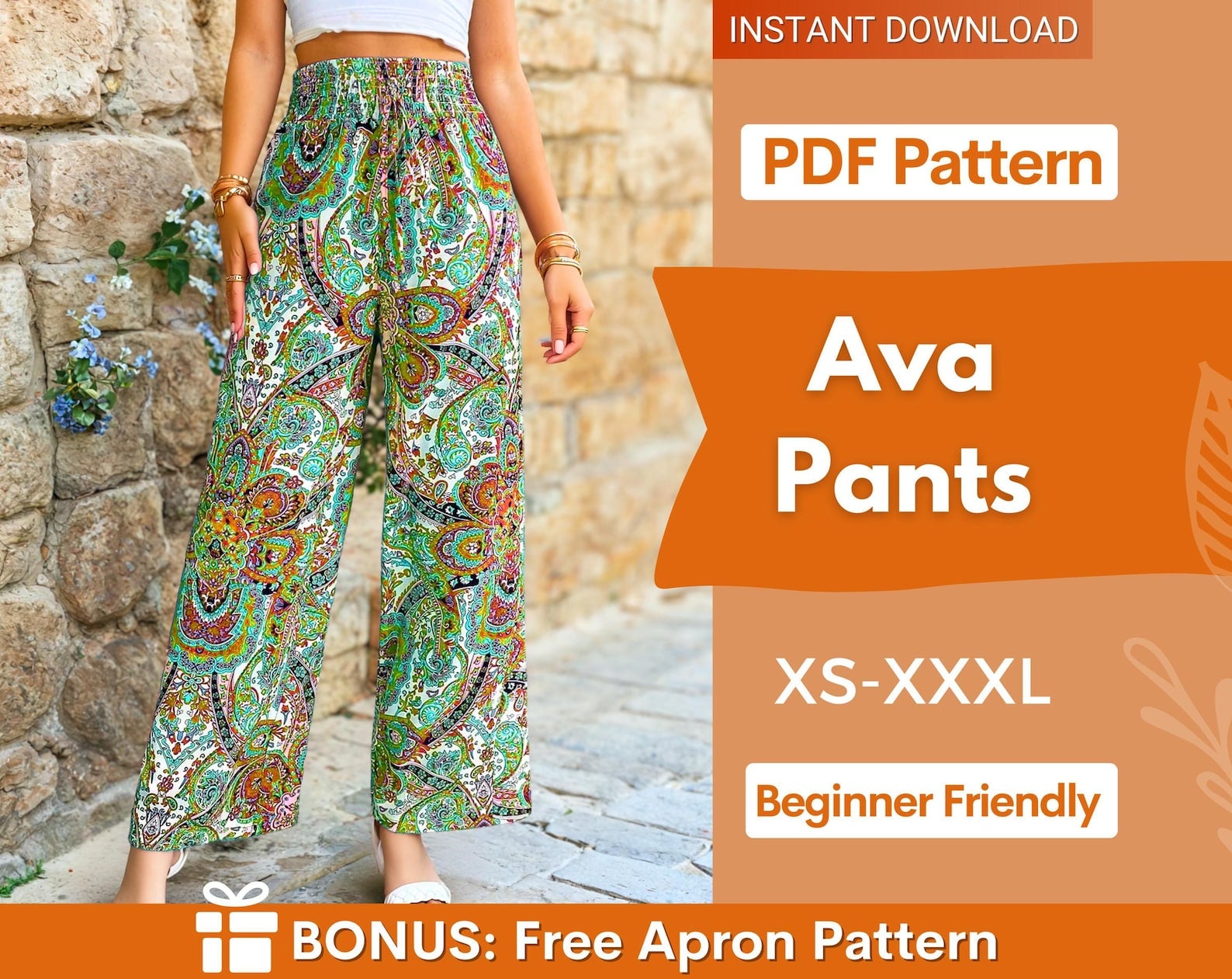 High Waist Pants Sewing Pattern | Elastic Waistband Pants Pattern | Women Sewing Pattern | Shirred Waistband | Women Pants |