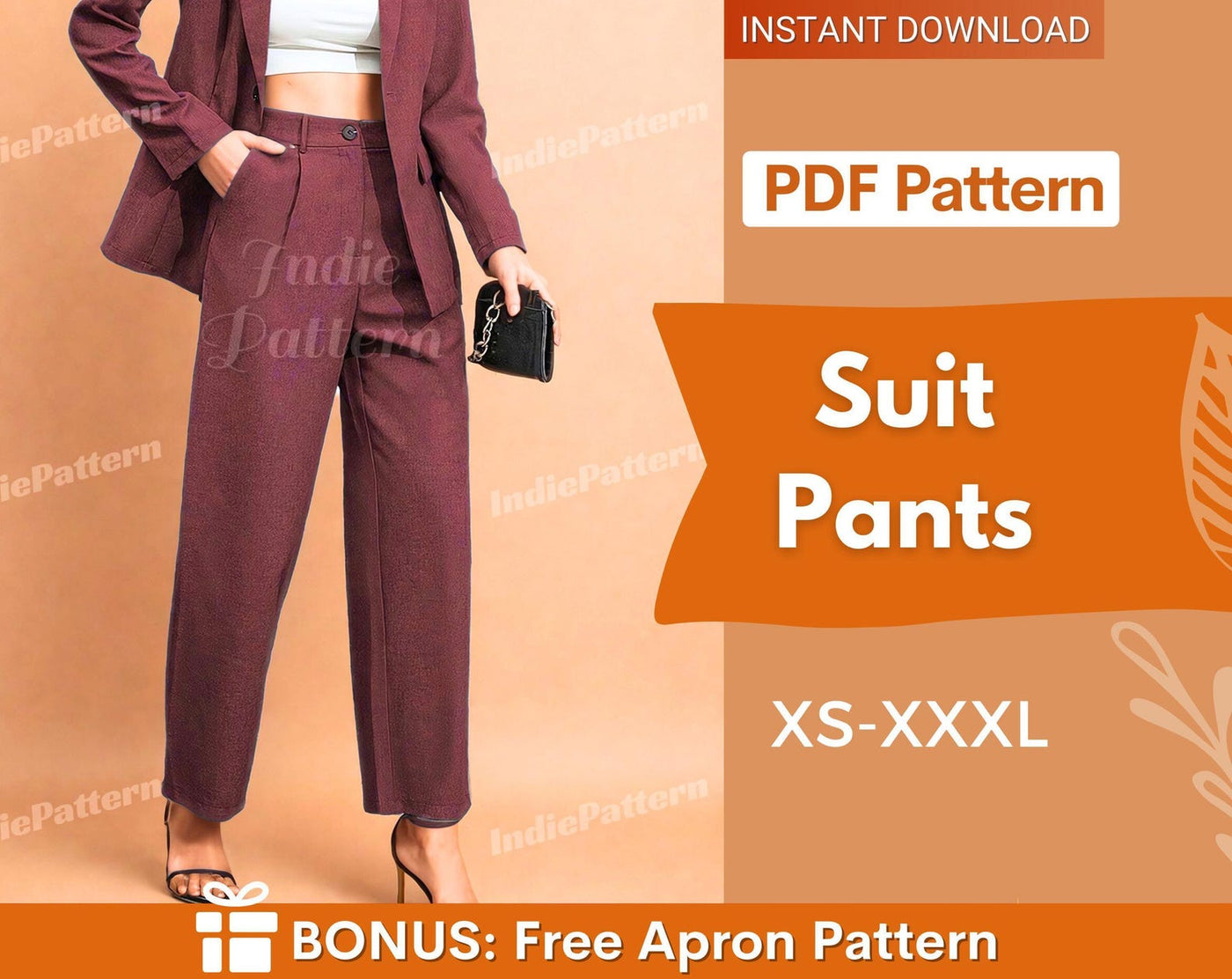 Suit Pants Pattern | Sewing Patterns | Trousers Sewing Pattern | Wide Leg Pants Pattern | Sewing Pattern Pants Women Sewing |