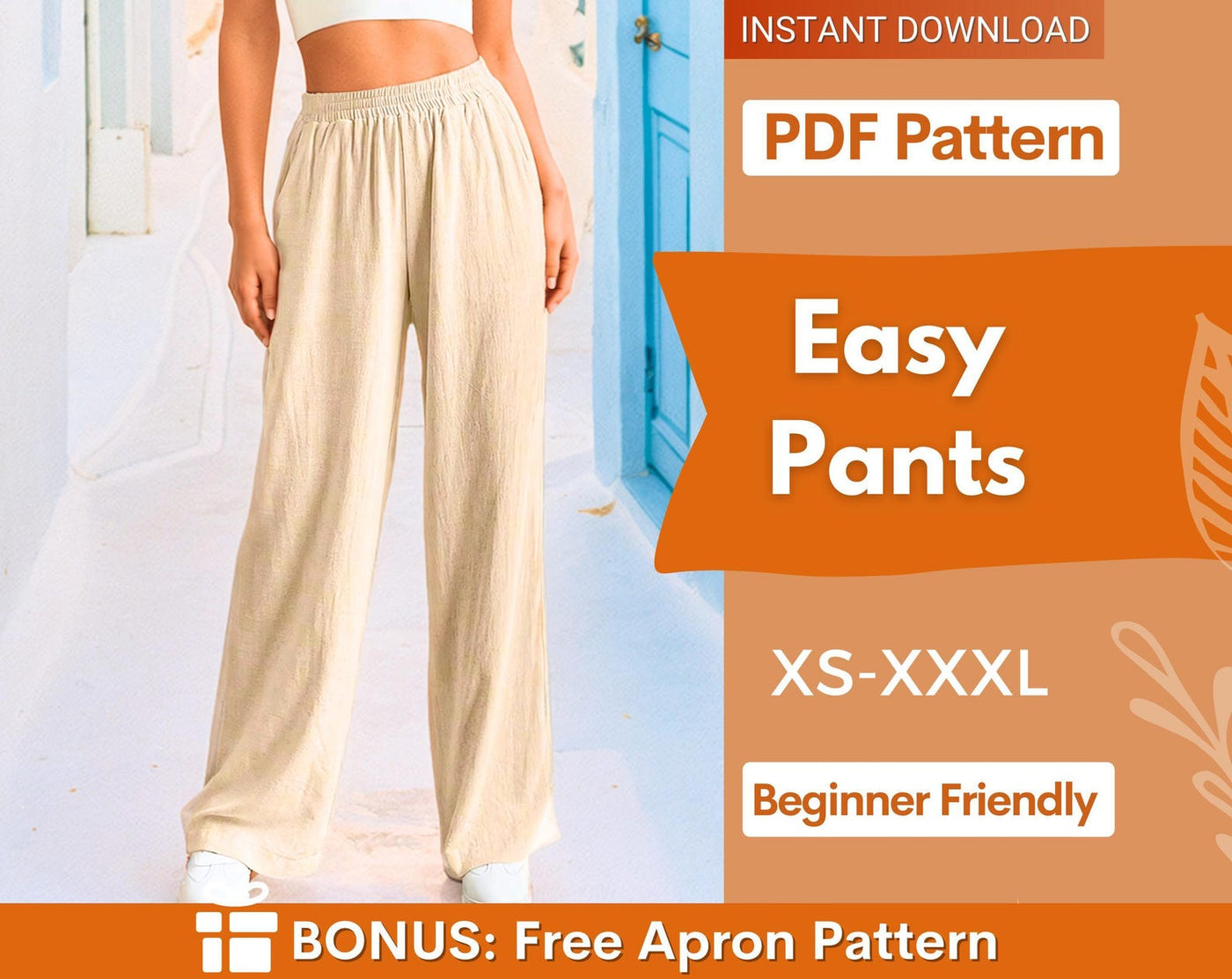 Elastic Waistband Pants Sewing Pattern for Women | Pants Pattern | Trouser Pattern | Women Sewing Pattern | High Waisted
