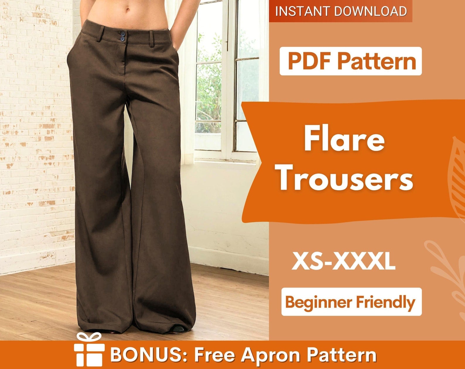 Flare Trousers Sewing Pattern | XS-XXXL | Sewing Patterns | Pants Sewing Pattern, Wide Leg Pants Pattern | Sewing Pattern