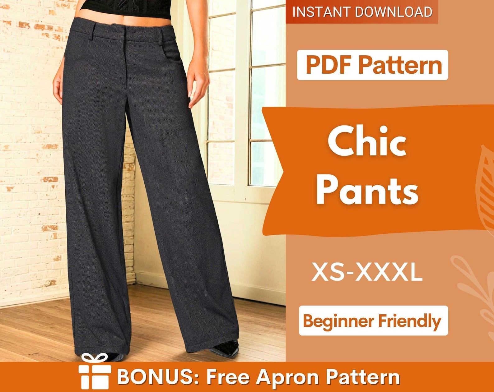 Pants Sewing Pattern for Women | Sewing Patterns | Trousers Pattern | Straight Leg Pants Pattern | Sewing Pattern Women Pants
