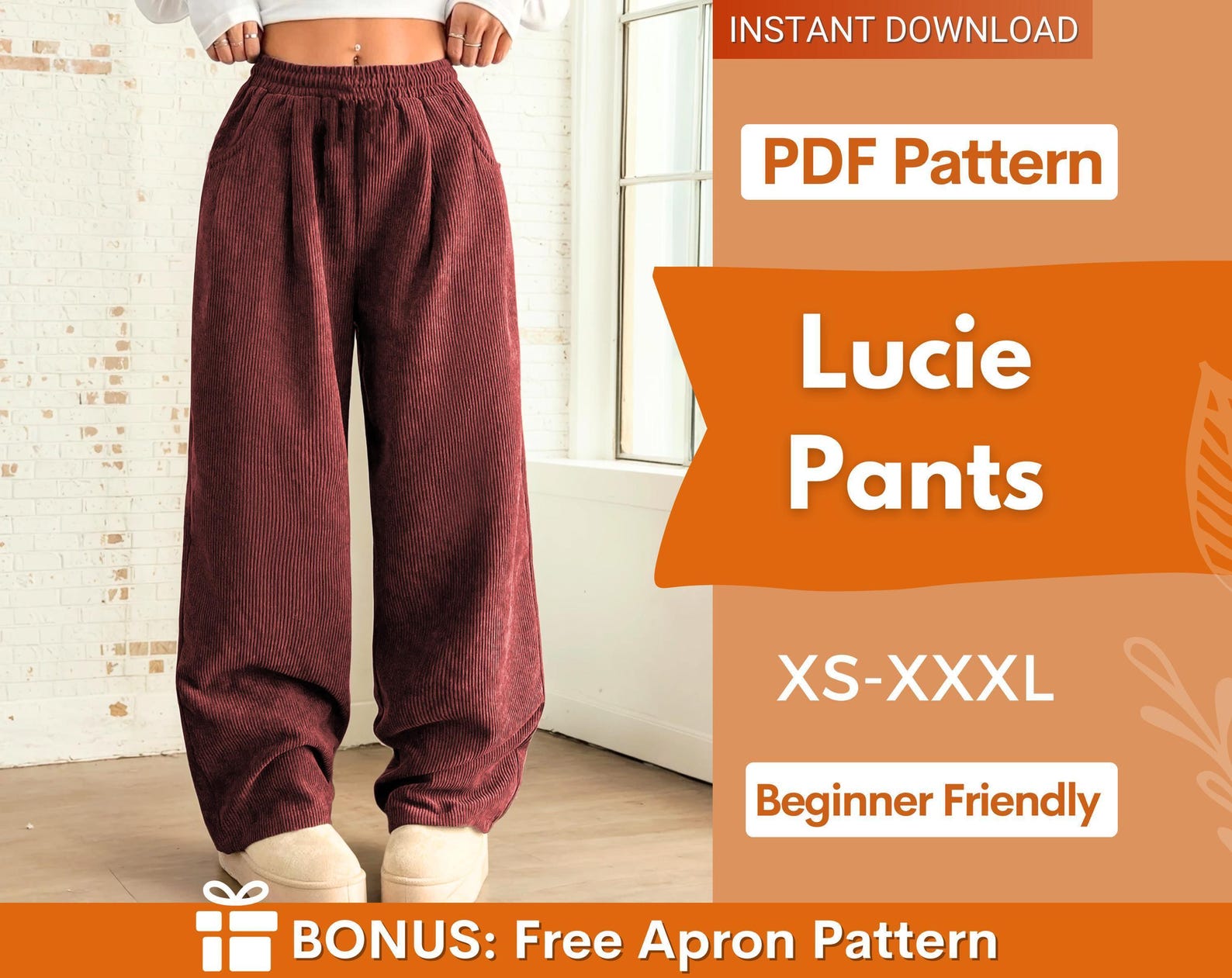 Wide Leg Pants Pattern | Women Pants Pattern | Sewing Patterns | Trousers Pattern | Women Sewing Patterns | Elastic Wide Leg