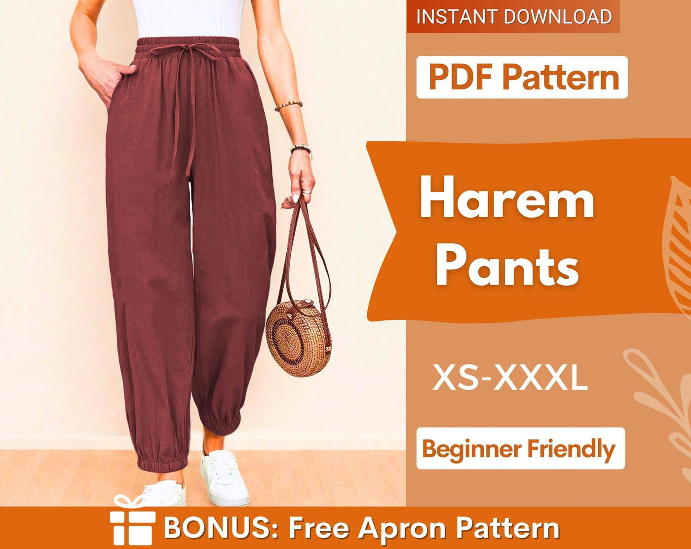 Harem Pants Sewing Pattern for Women PDF | XS-XXXL | Jogger Pants Pattern |Joggers Pattern | Summer Pants Pattern |