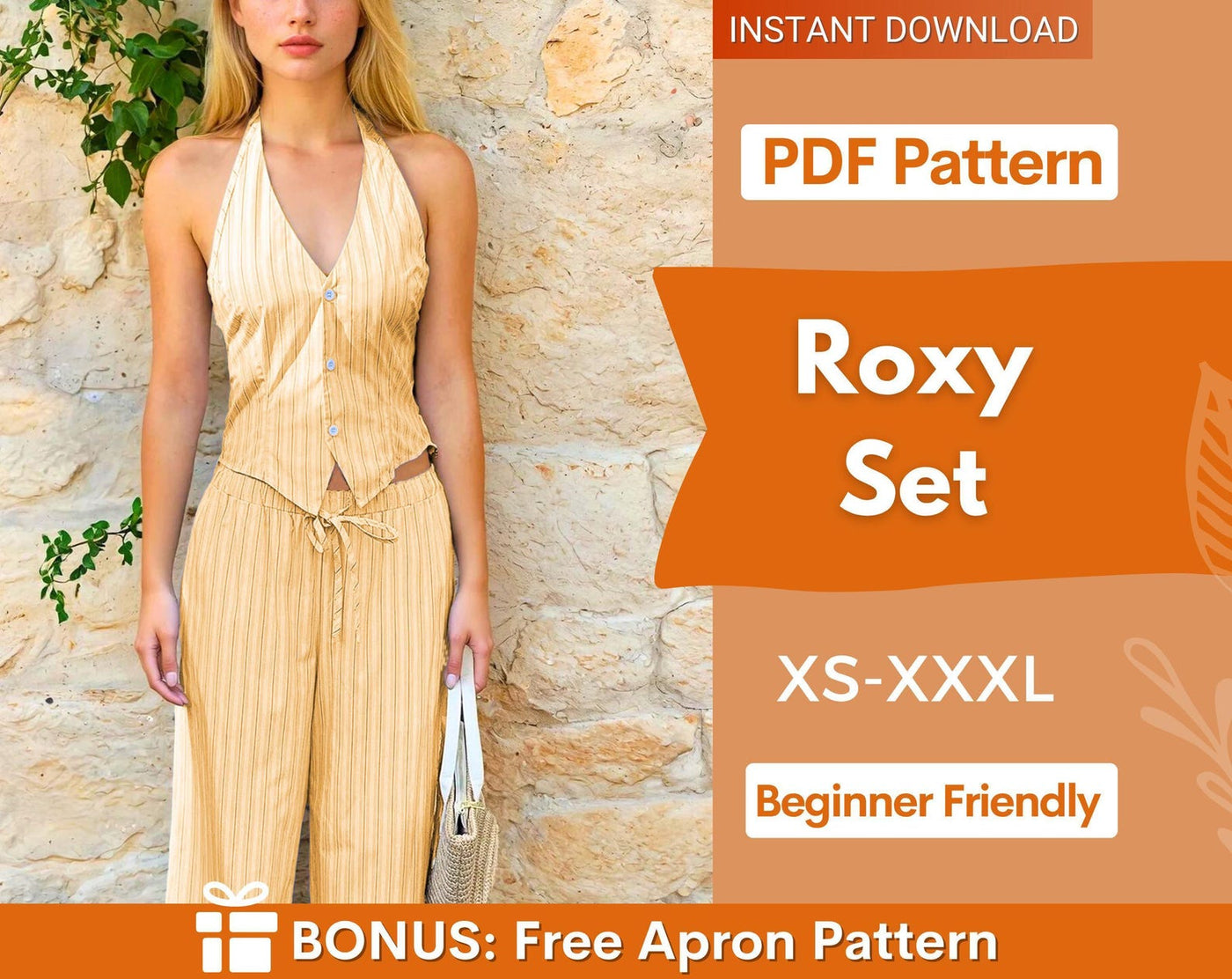 Summer Set Sewing Patterns | Top & Pants Pattern | Sewing Pattern Women | Wide Leg Pants Pattern | Tie Back Top, Backless