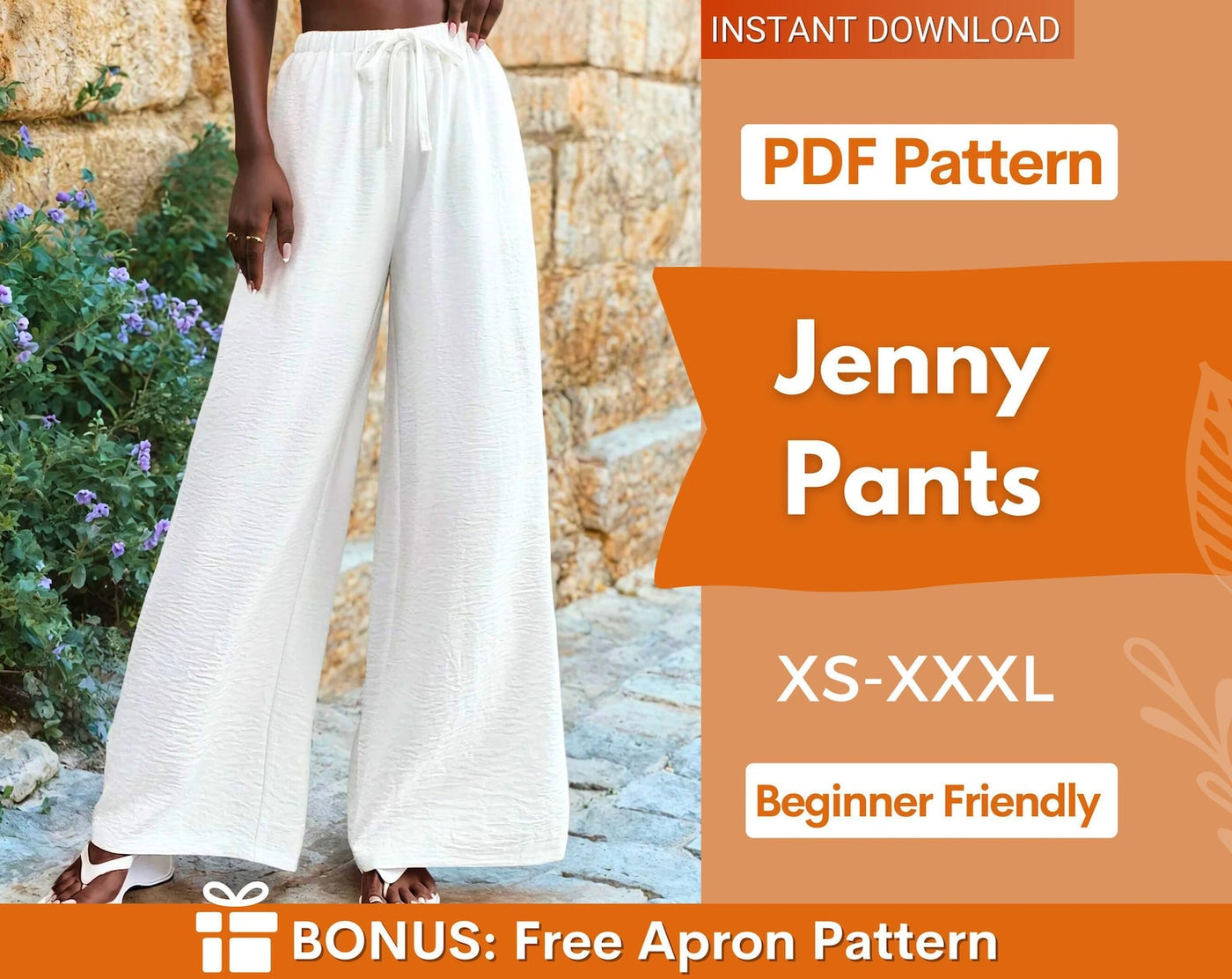 Summer Pants Sewing Pattern | Wide Leg Pants, Palazzo Pants Sewing Pattern, Elastic Waistband Wide Leg Pants Pants Pattern