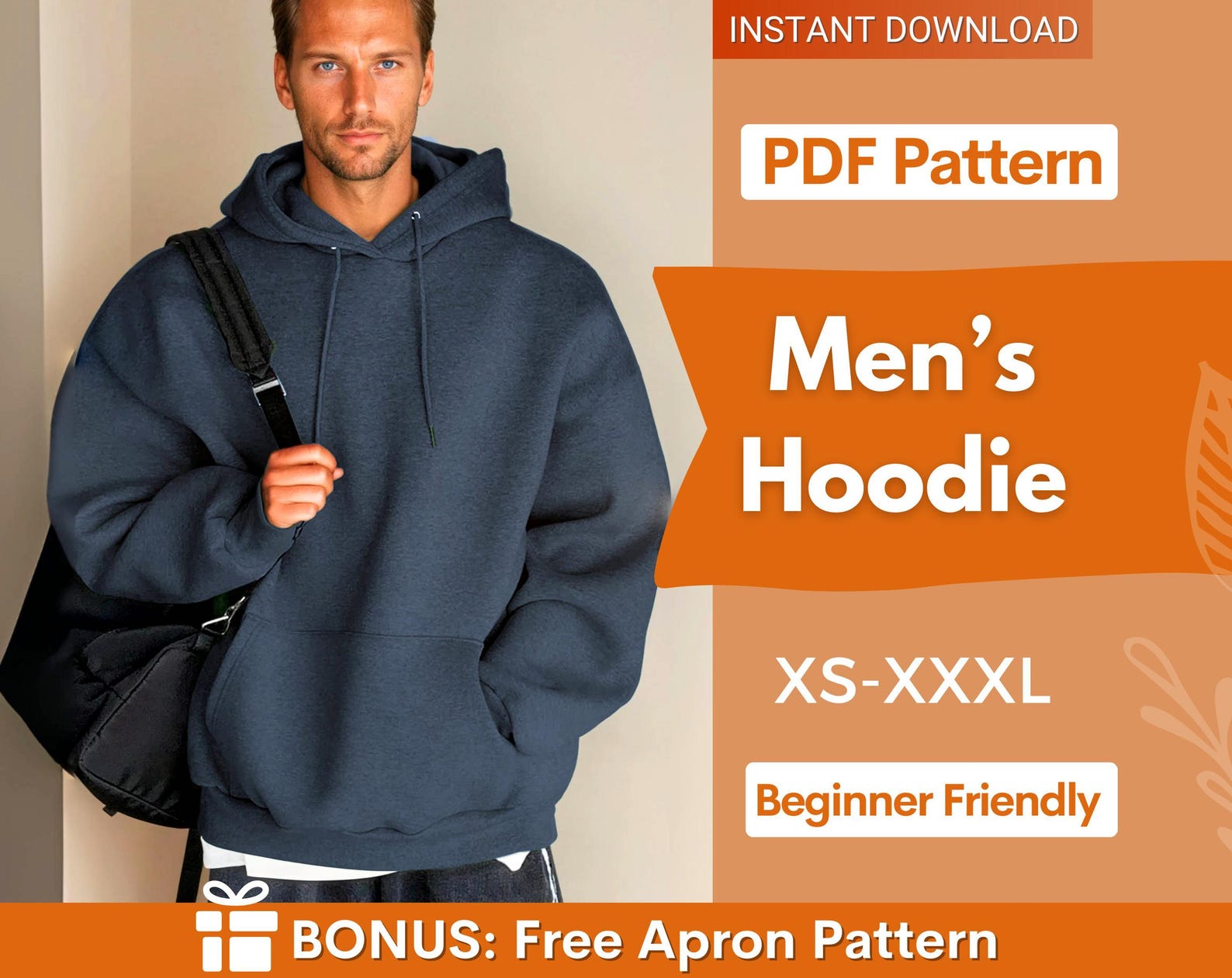 Hoodie Sewing Pattern for Men, Hoodie Pattern, XS- XXXL, Sweatshirt Pattern, Men Sewing Pattern, Men Patterns, Patterns for