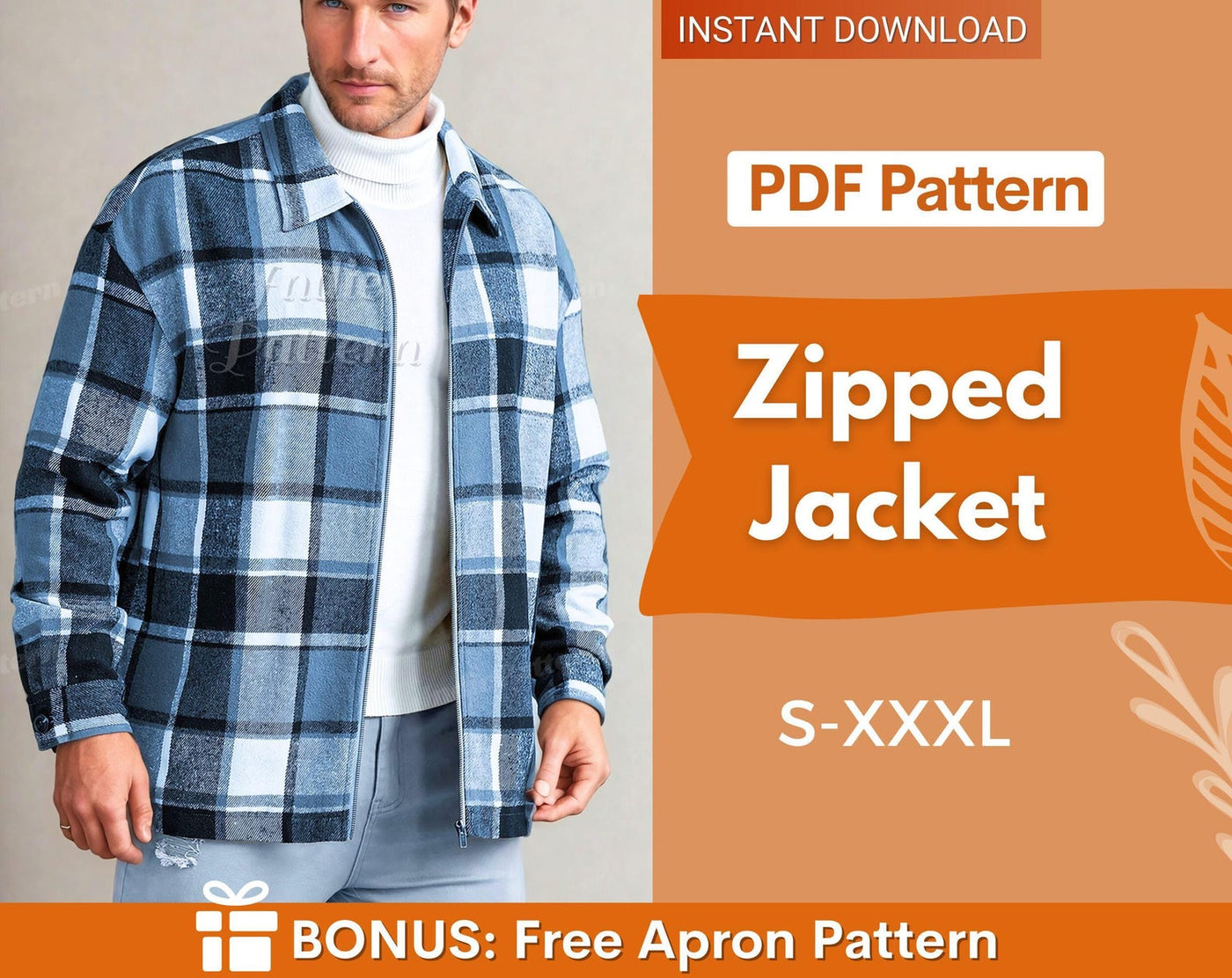 Jacket Pattern for Men | Instant Download | Men's Front Zip Jacket PDF Sewing Pattern | Pattern Men's Jacket | Sewing Pattern