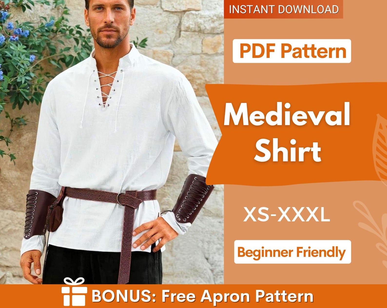 Medieval Shirt Sewing Pattern for Men, Medieval Shirt Pattern, Mens Costume Sewing Pattern, Tunic Cosplay Pattern, Medieval