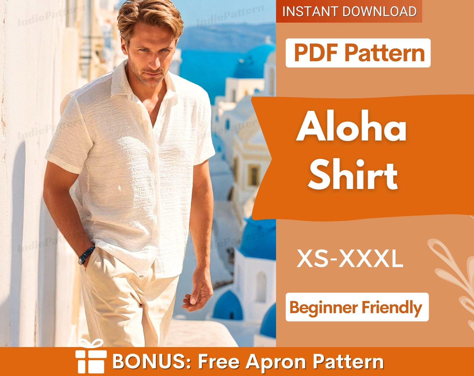 Aloha Shirt Sewing Pattern, Men Shirt Pattern, Tropical shirt pattern, Sewing Pattern for Men, Men Sewing Pattern, Men's
