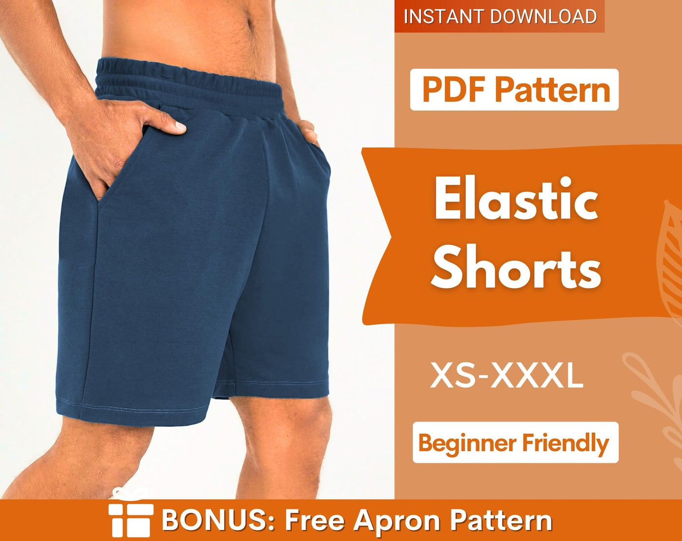 Shorts Pattern for Men | Men Sewing Pattern | Elastic Waistband Shorts Men Sewing Pattern | Pattern Shorts Men | Sport Shorts