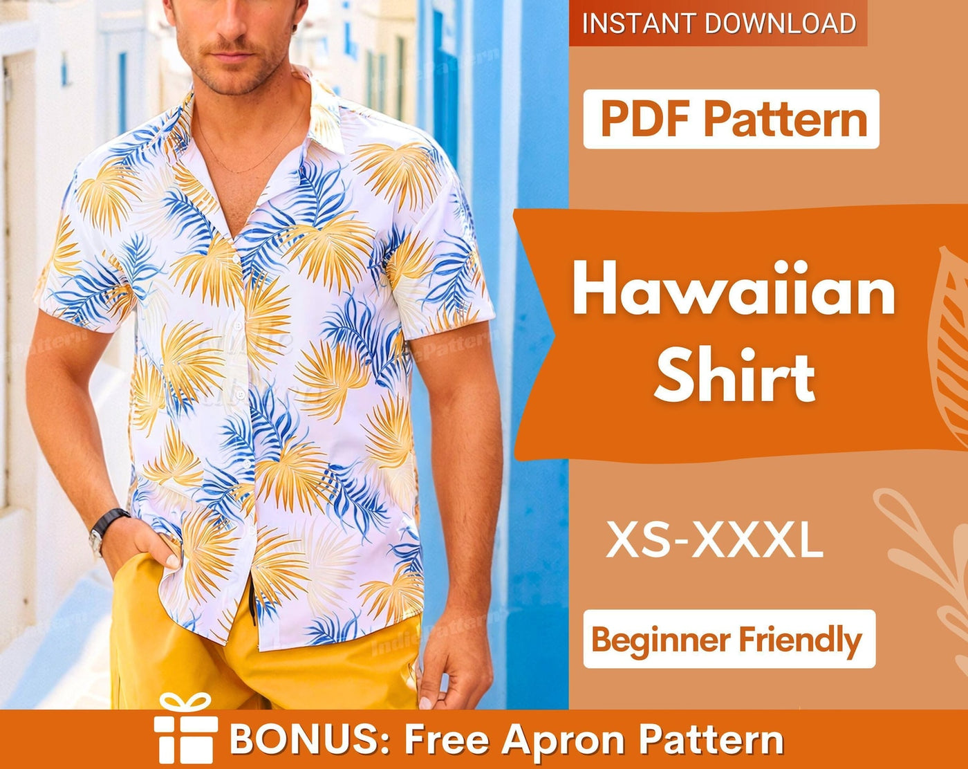 Hawaiian Shirt Sewing Pattern, XS-XXXL, Tropical shirt sewing pattern, Sewing Pattern for Men, Men Shirt Pattern, Men's PDF