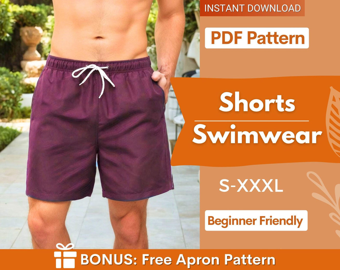 Men Shorts Pattern | Men's Swimwear Sewing Pattern | Instant Download | Sewing Pattern Shorts Men | S-XXXL | Sewing Pattern