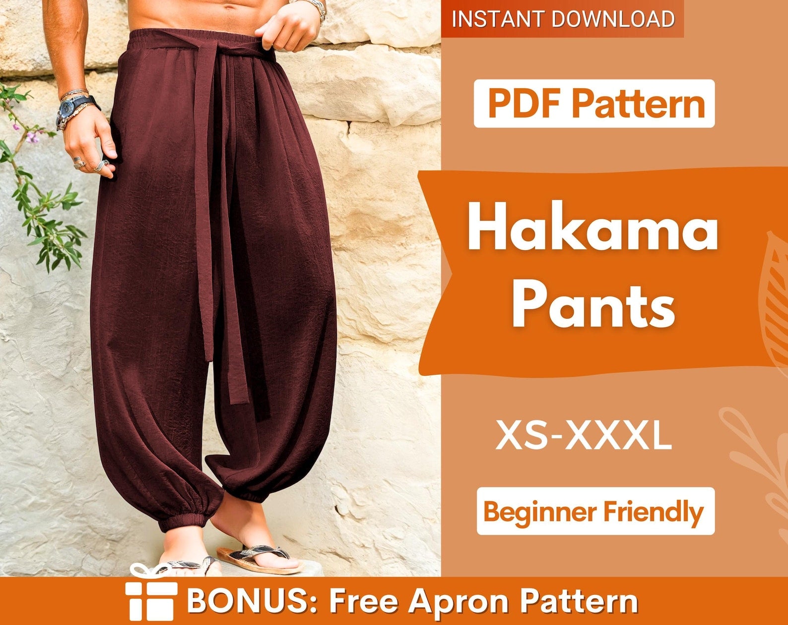 Hakama Pants Sewing Pattern for Men | Japanese Pants Pattern | Men Joggers Pattern | Sewing Pattern for Men | Balloon Pants