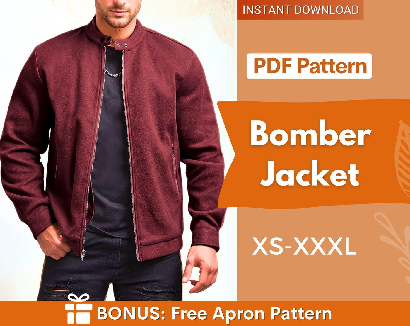 Men Bomber Jacket Pattern, Jacket Sewing Pattern for Men, Men Sewing Pattern, Pattern Men, Sewing Pattern Jacket Coat Bomber