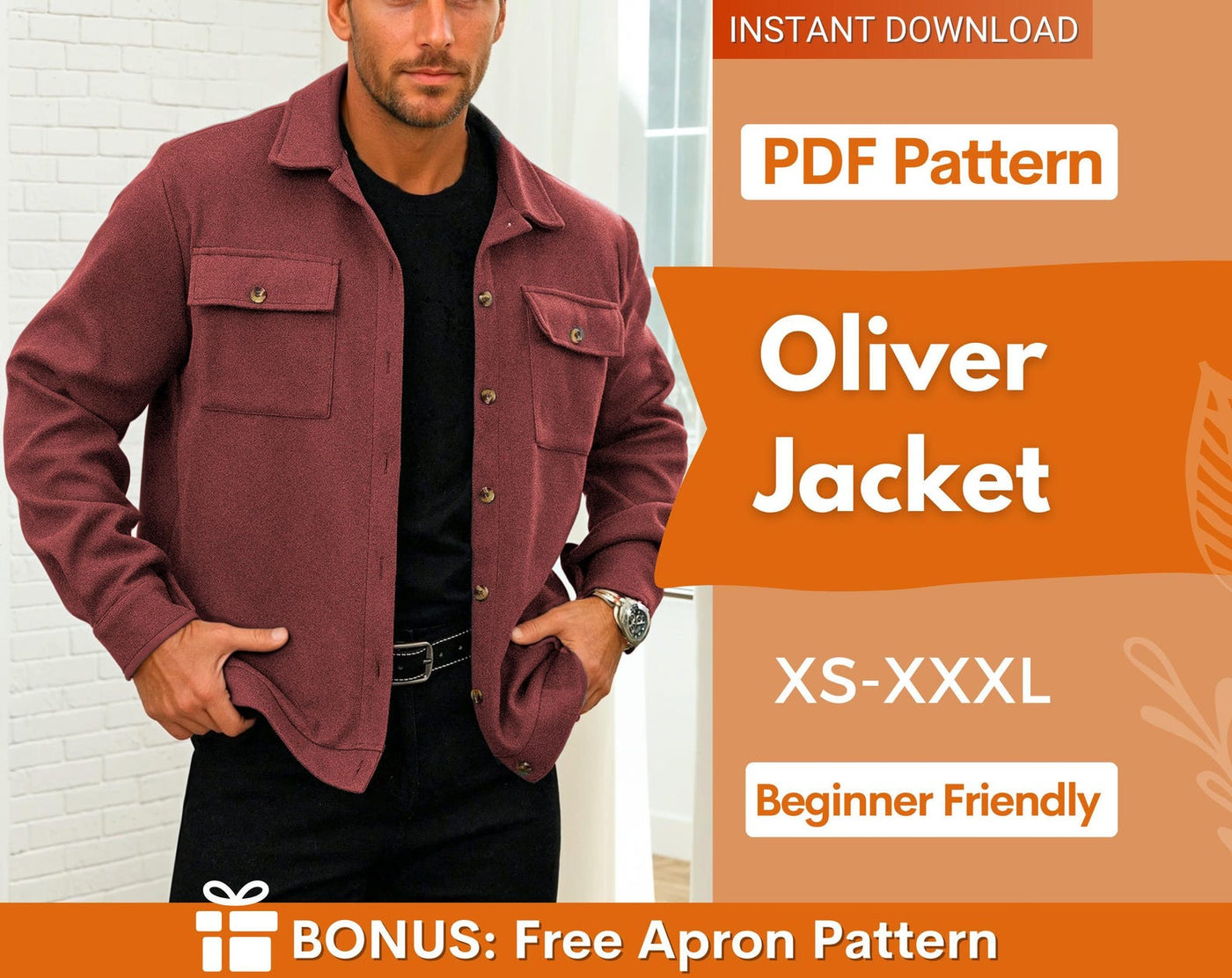 Jacket Sewing Pattern for Men, Shirt Jacket Men Pattern, Men Sewing Pattern, Jacket Pattern Men, Men Jacket, Button Jacket