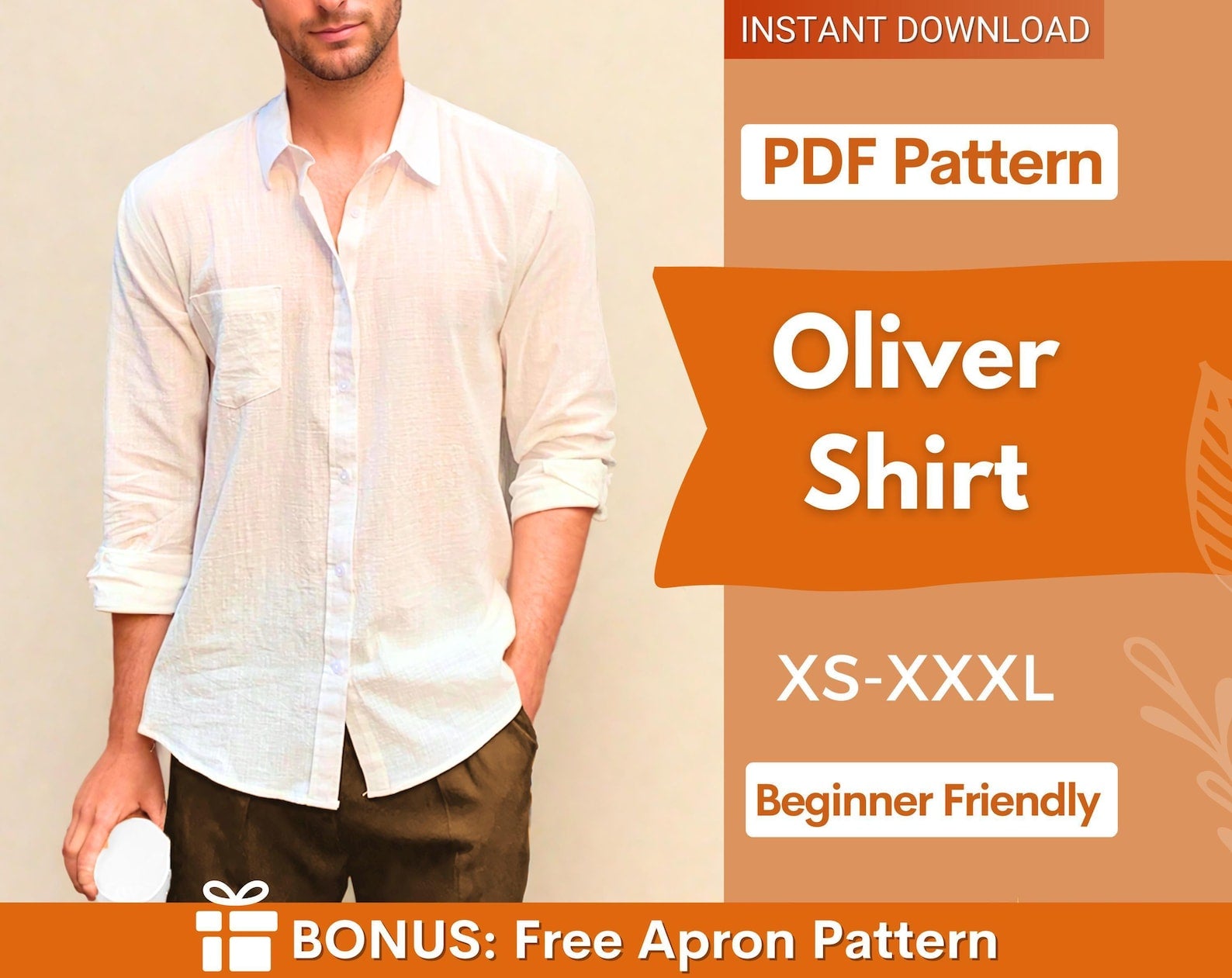Shirt Sewing Pattern for Men, Shirt Pattern Men, Button Up Shirt Pattern, Shirt Pattern, Sewing Patterns for Men, Long