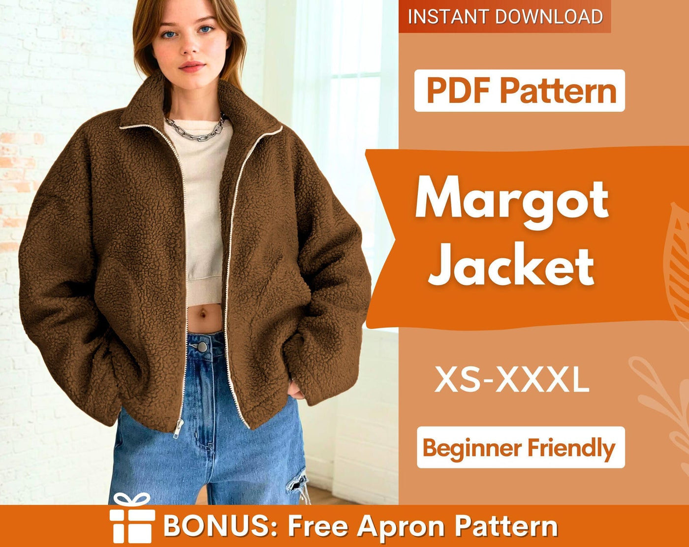 Jacket Sewing Pattern, Women Sewing Pattern, Teddy Jacket with Lining, Zip Up Jacket, Beginner Sewing Pattern, Sewing Pattern
