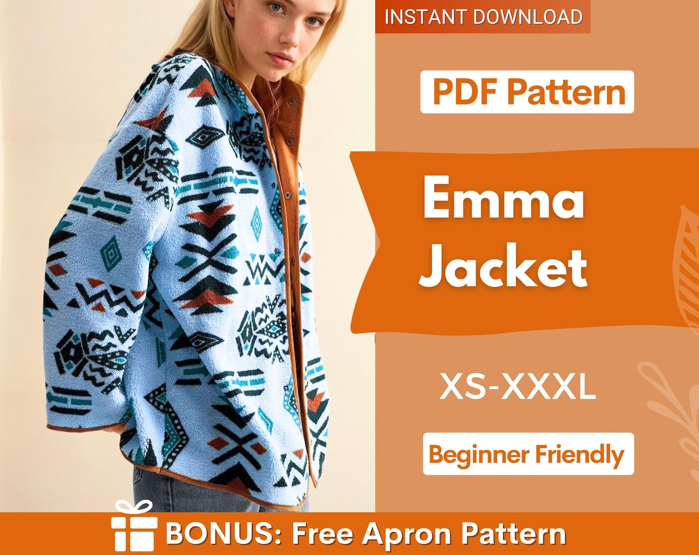Jacket Sewing Pattern for Women, Women Sewing Pattern, Jacket Pattern, Button Jacket, Beginner Sewing Pattern, Coat Pattern