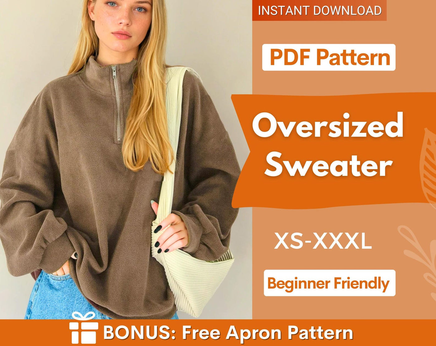Oversized Sweater Sewing Pattern, Women Sweatshirt, Zip Sweater Pattern, Women Sewing Pattern, Beginner Sewing Pattern