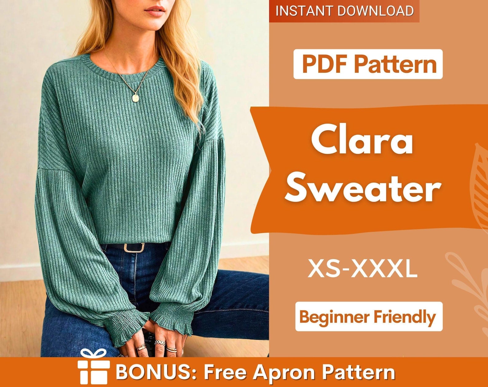 Sweatshirt Sewing Pattern | Women Sewing Pattern | Sweater Sewing Pattern | Women's Sewing Pattern | Puff Sleeve Sweatshirt