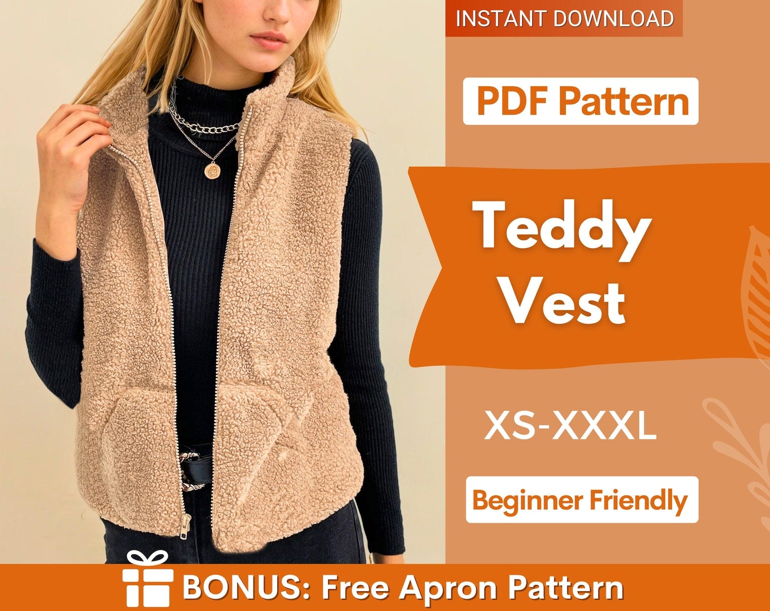 Teddy Vest Sewing Pattern for Women | Sewing Patterns | Women Pattern | Jacket Sewing Pattern | XS-XXXL