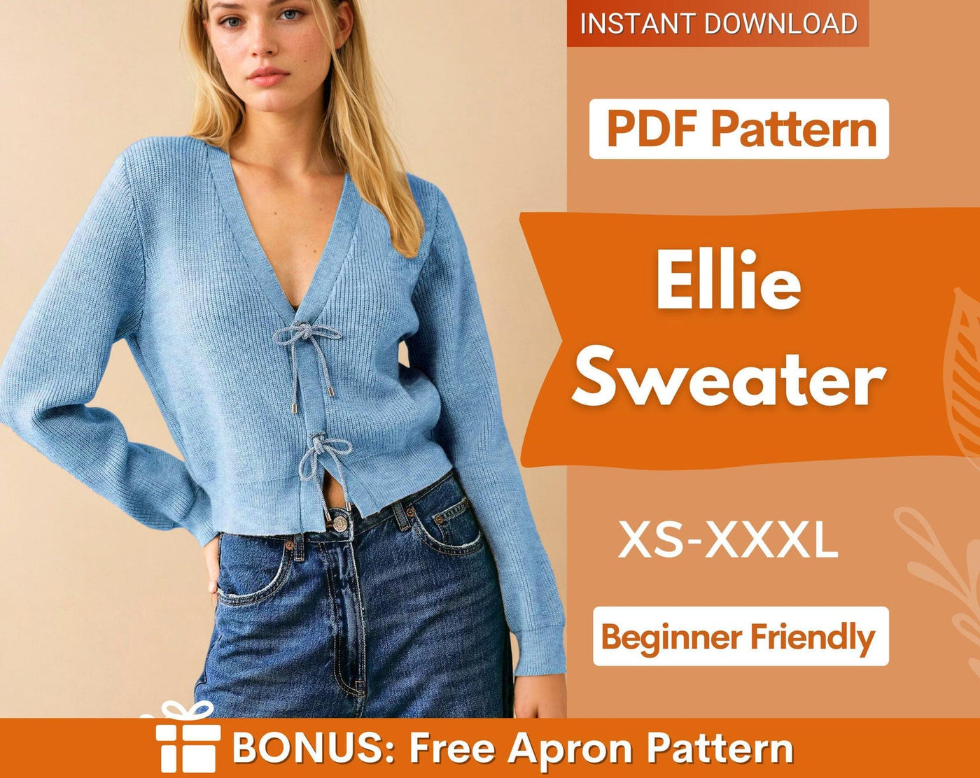 Sweater Pattern | Women Sewing Pattern | Sweatshirt Pattern | Women's Sewing Pattern | Front Tie Top Sewing Pattern, Tie