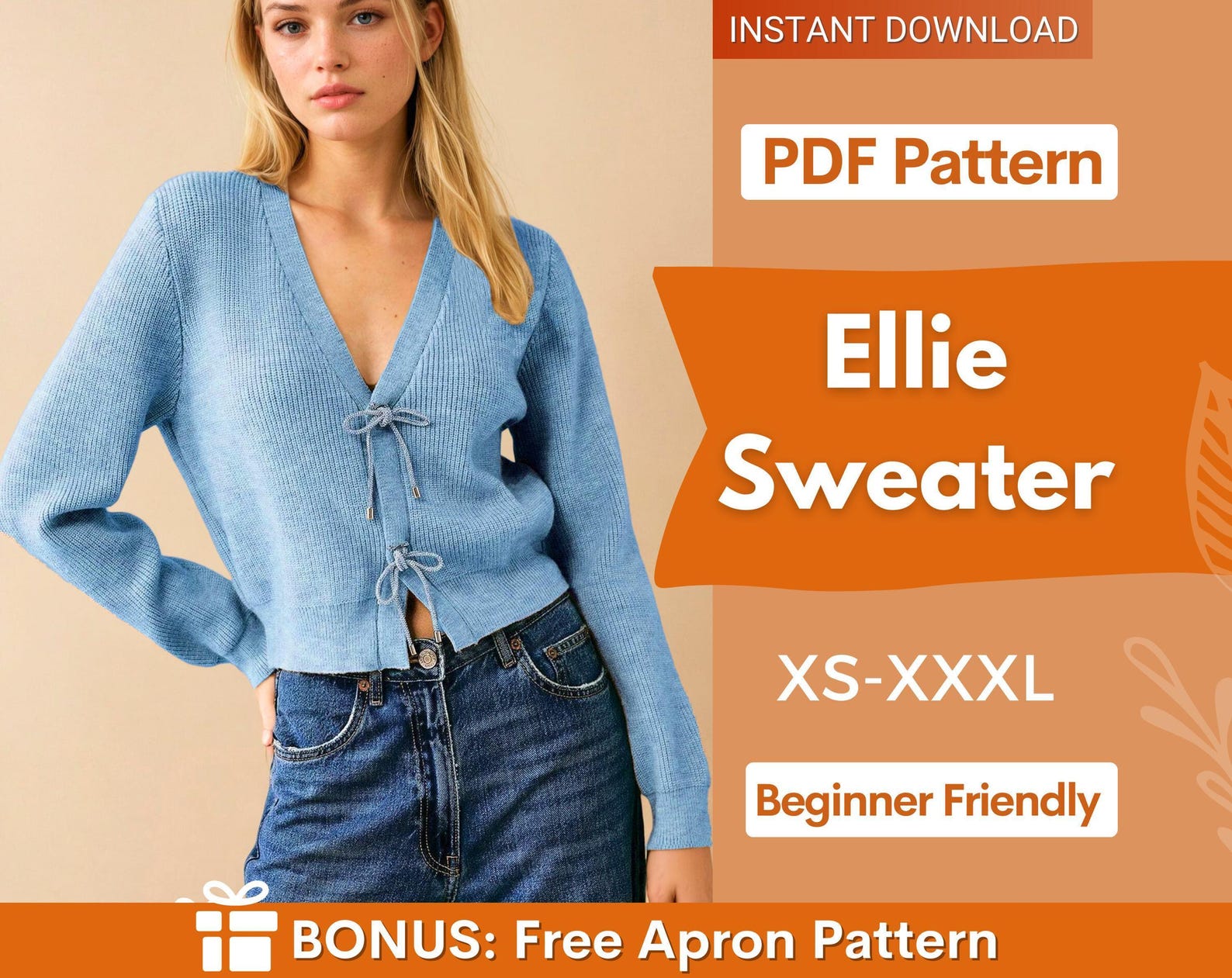 Sweater Pattern | Women Sewing Pattern | Sweatshirt Pattern | Women's Sewing Pattern | Front Tie Top Sewing Pattern, Tie