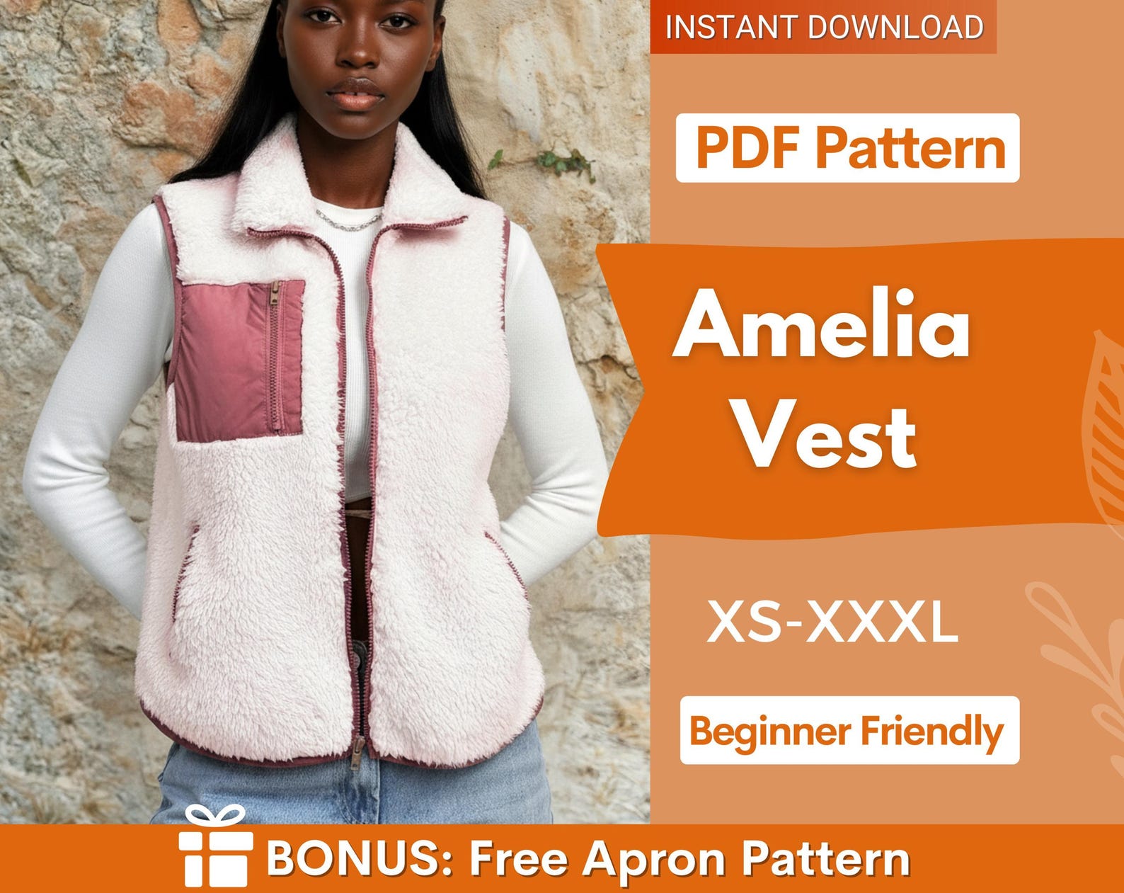 Teddy Vest Sewing Pattern | Sewing Patterns | Women Pattern | Jacket Sewing Pattern | XS-XXXL | Puffer Vest Sewing Pattern