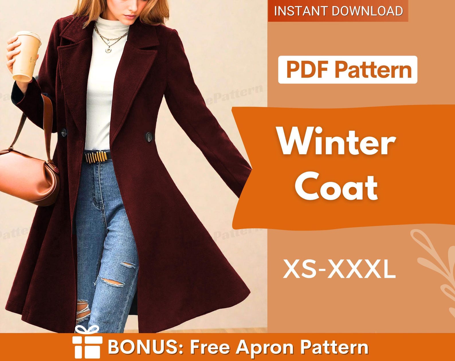 Winter Coat Sewing Pattern Women PDF | Coat Pattern | Long Coat PDF Pattern | Jacket Sewing Pattern | Women Sewing Pattern