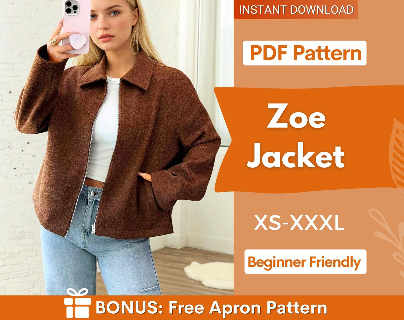Jacket Sewing Pattern for Women, Zip Up Jacket Pattern, Women Jacket Sewing Pattern, Crop Jacket, Short Jacket, Women Pattern