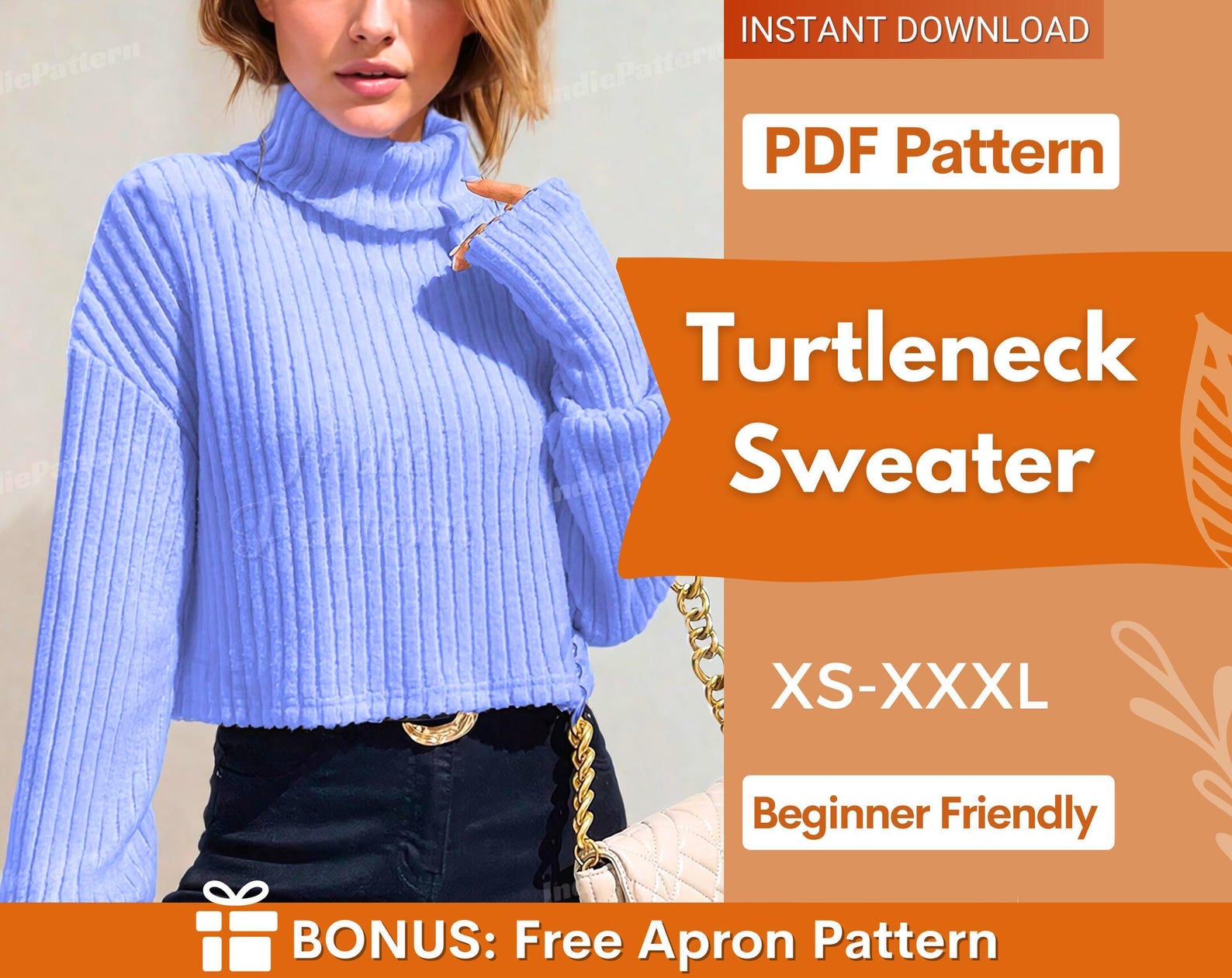 Turtleneck Sweater Sewing Pattern | Sweater Pattern | Womens Pattern | Sewing Patterns | Women Sweater | Mock Neck Top