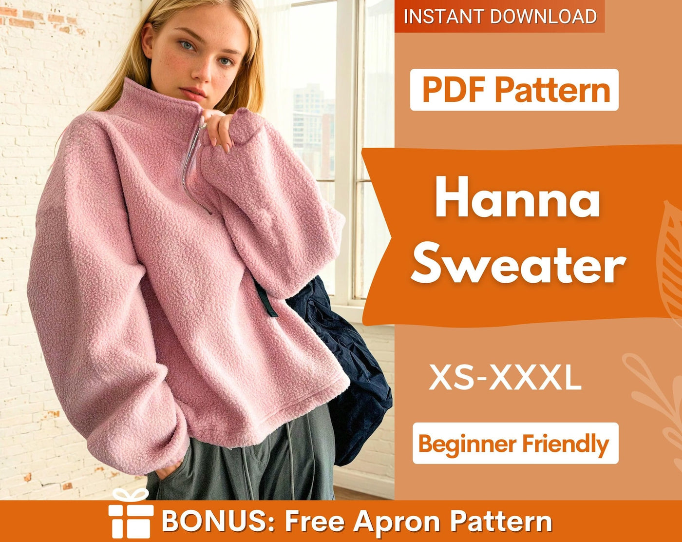 Sweatshirt Sewing Pattern for Women, Women Sweater Pattern, Zip Up Sweater Pattern, Women Sewing Pattern, Beginner Sewing