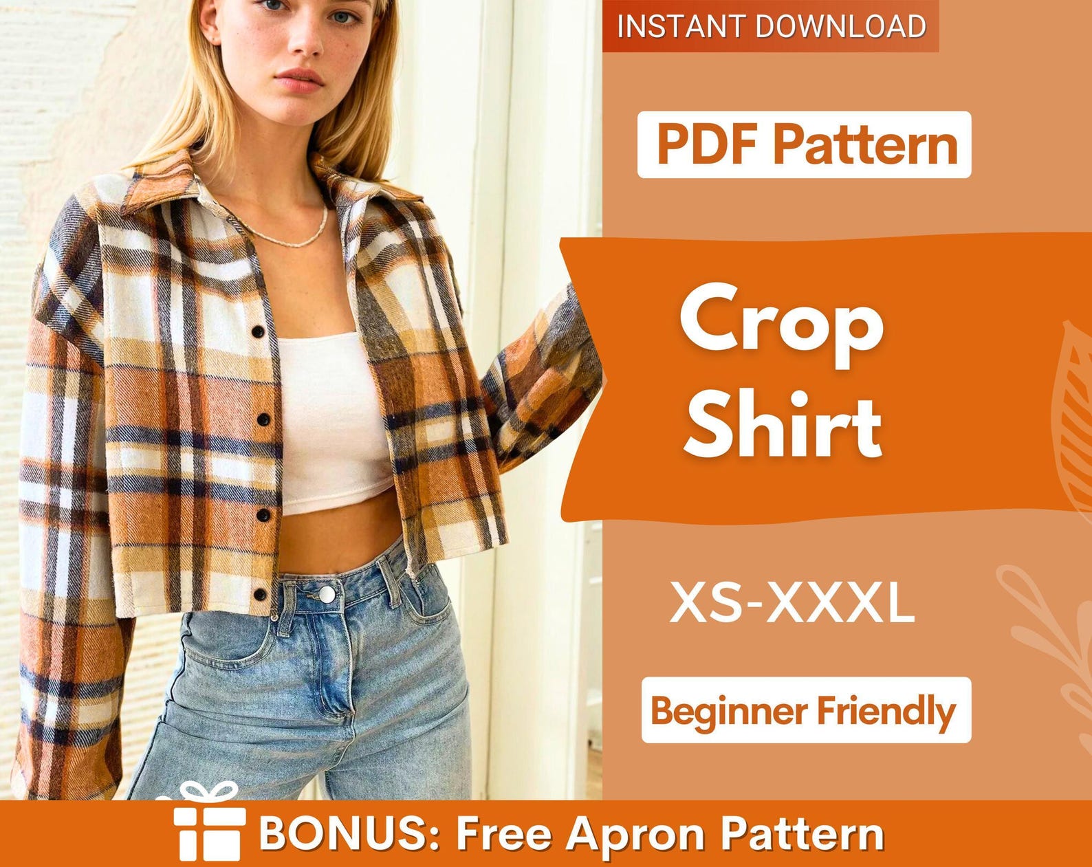 Crop Shirt Sewing Pattern, Long Sleeved Crop Shirt, Women Shirt Jacket Sewing Pattern, Women Sewing Pattern, Shacket Sewing