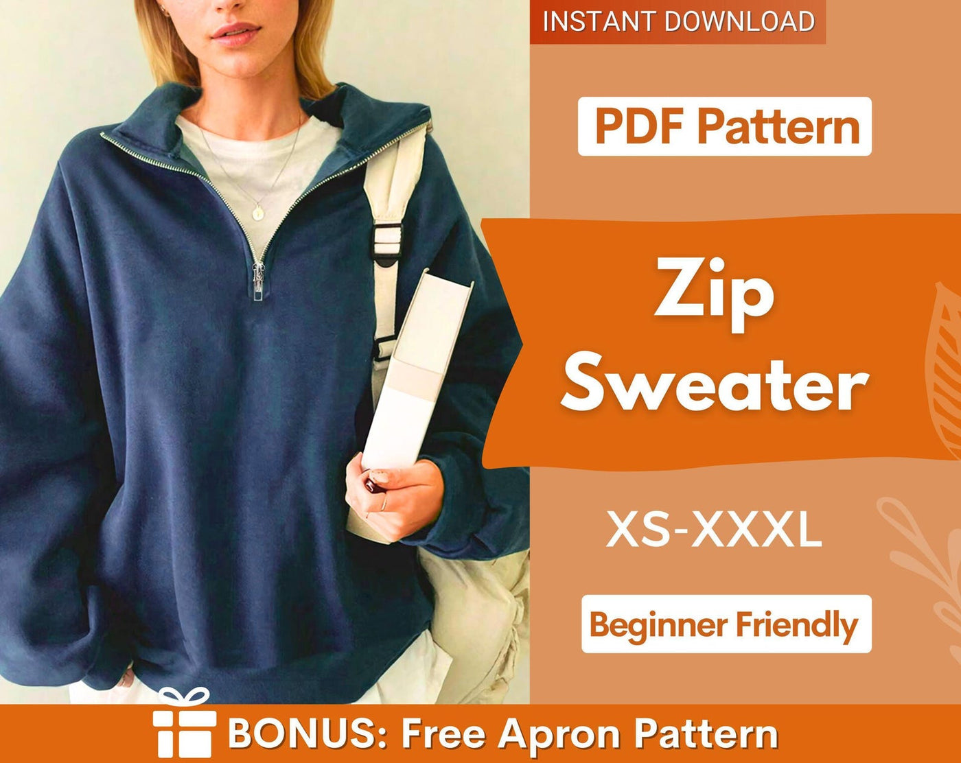 Zip Sweater Sewing Pattern | Zipper Sweater | Zip up sweater | Sweater Pattern | Womens Pattern | Sewing Patterns | Women